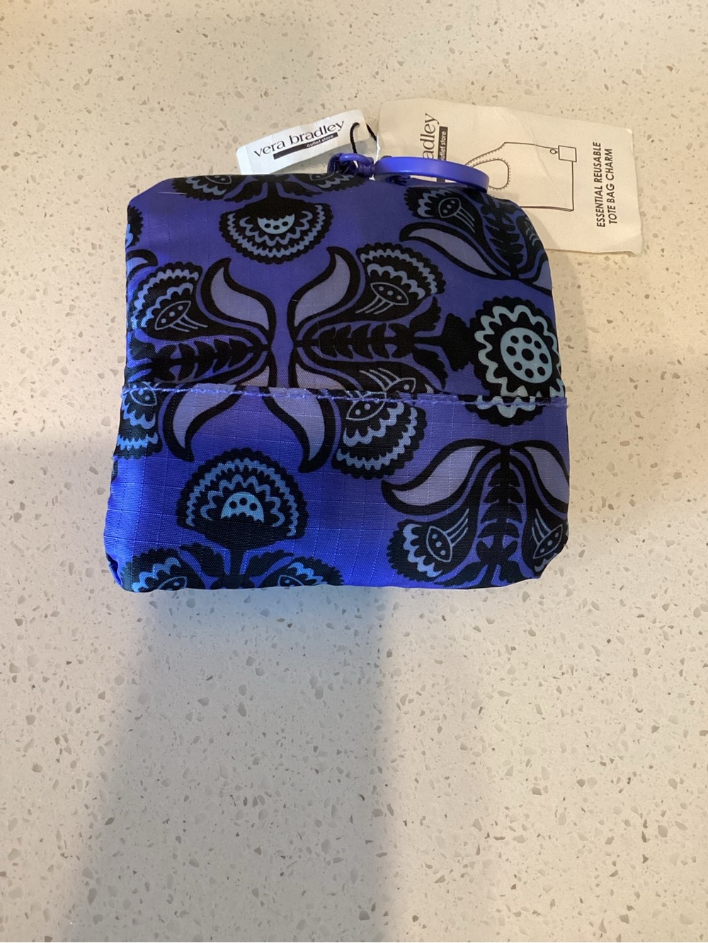 Vera Bradley Baja Blue Tiles Reusable Packable Tote Bag Charm